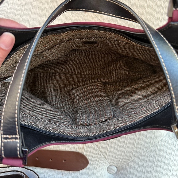 MAXX NEW YORK BLACK LEATHER TRIM BURGUNDY TOTE DOUBLE SHOULDER BAG - Picture 6 of 8